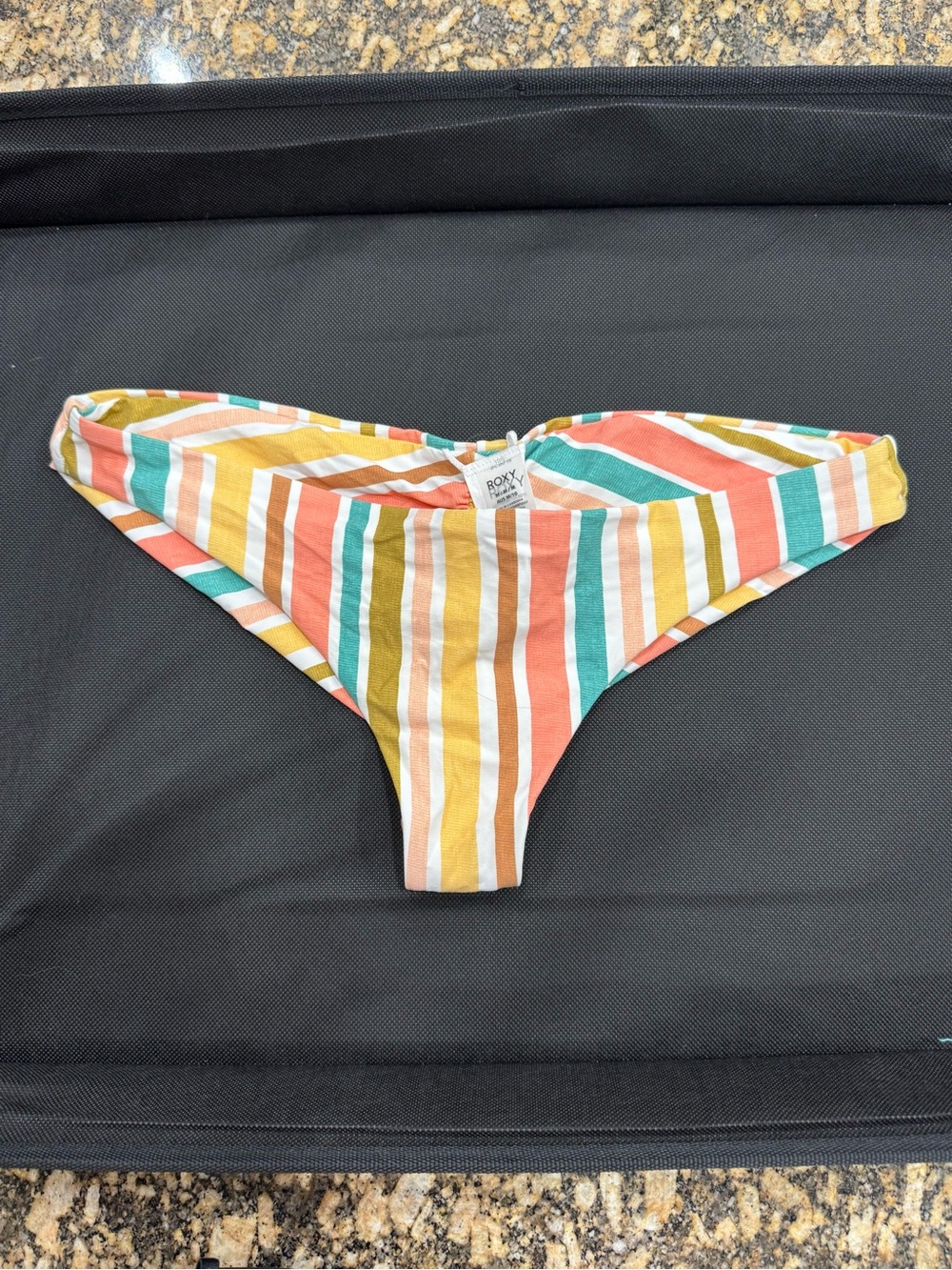 Roxy Striped Bikini Bottoms - Coral, Mustard & Teal M